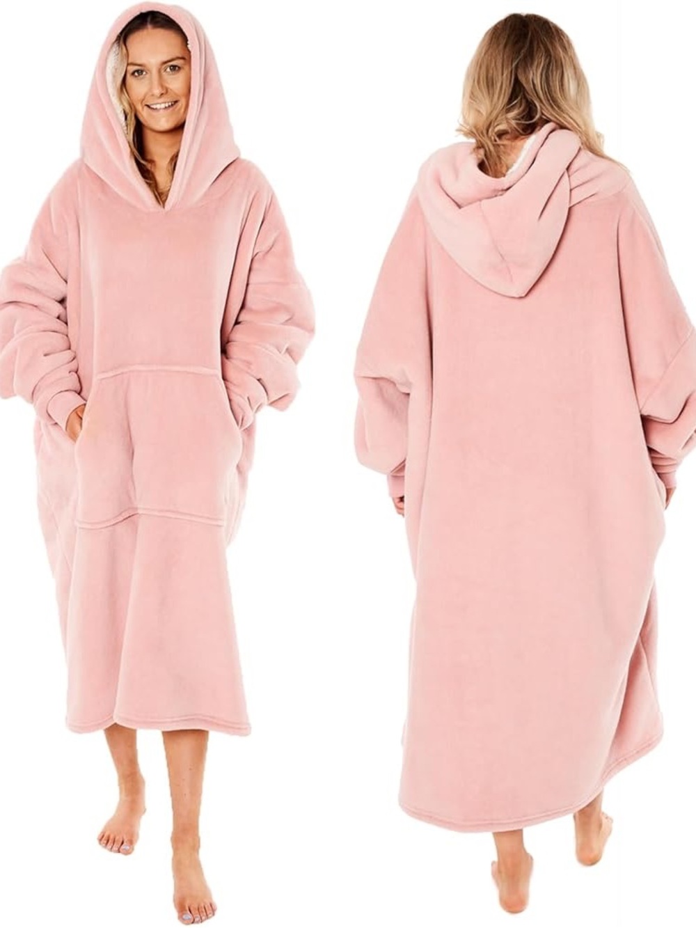 Snuggie pink fuzzy blanket hooded dress gown NWOT
